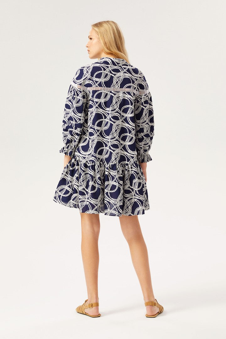 Gömlek Yaka Balon Kollu Mini Elbise