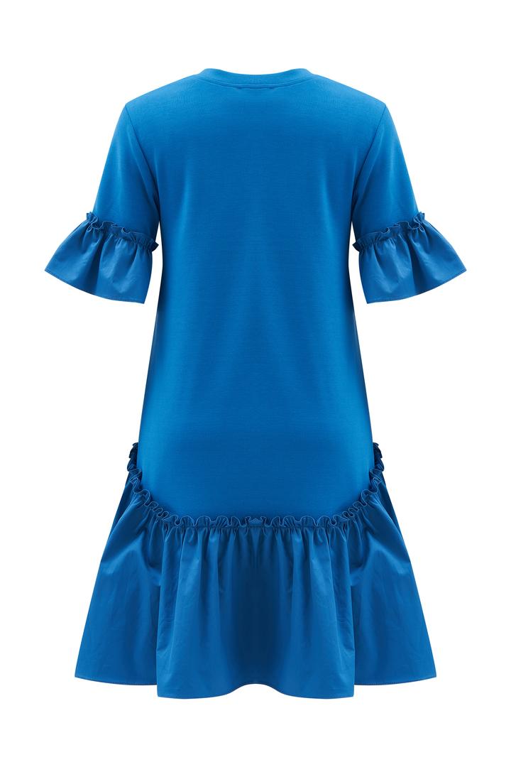 V Yaka Mini Kısa Kol Örme Elbise