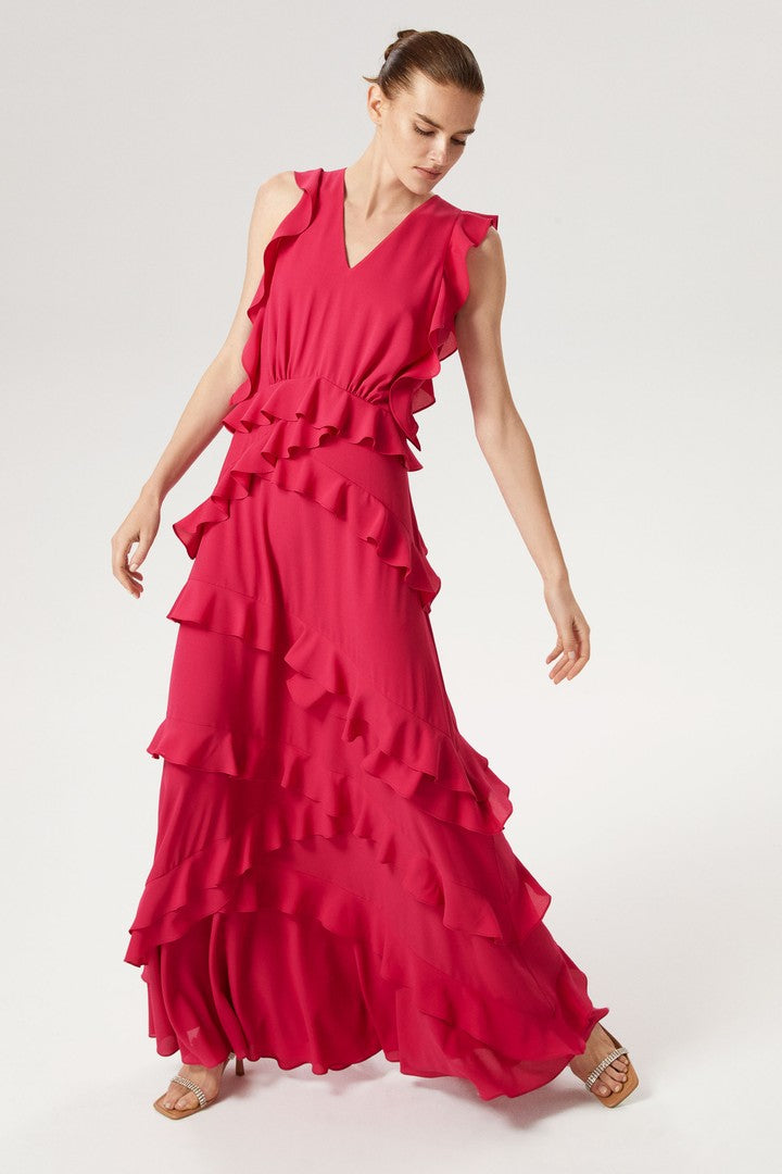 Volanlı V Yaka Elbise