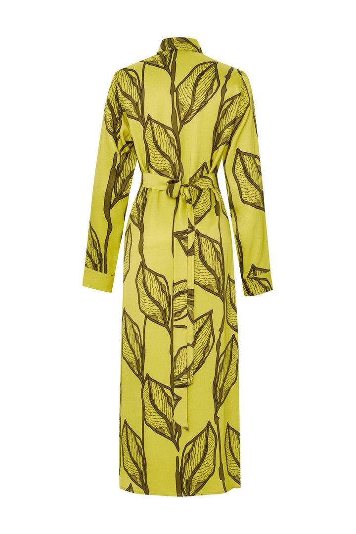 Çiçek Desenli Yeşil Midi Gömlek Elbise