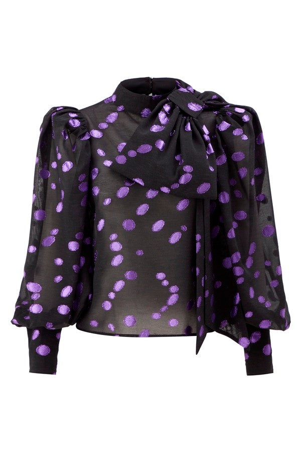 Yakası Çıkarılabilir Aksesuarlı Metalik Bluz