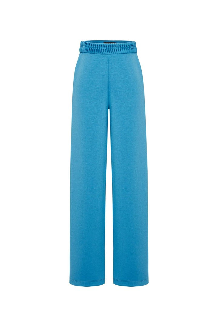 Beli Lastikli Regular Mavi Örme Pantolon