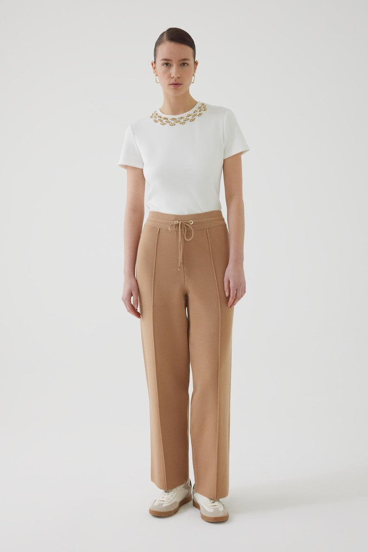 Yüksek Bel Bağcıklı Regular Triko Pantolon