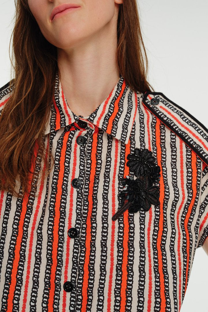 Düşük Kol İşlemeli Grogren Detaylı Pamuk Gömlek