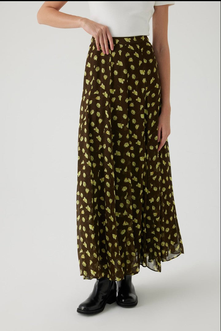 Çiçekli Desenli Fırfırlı Beli Lastikli Maxi Etek