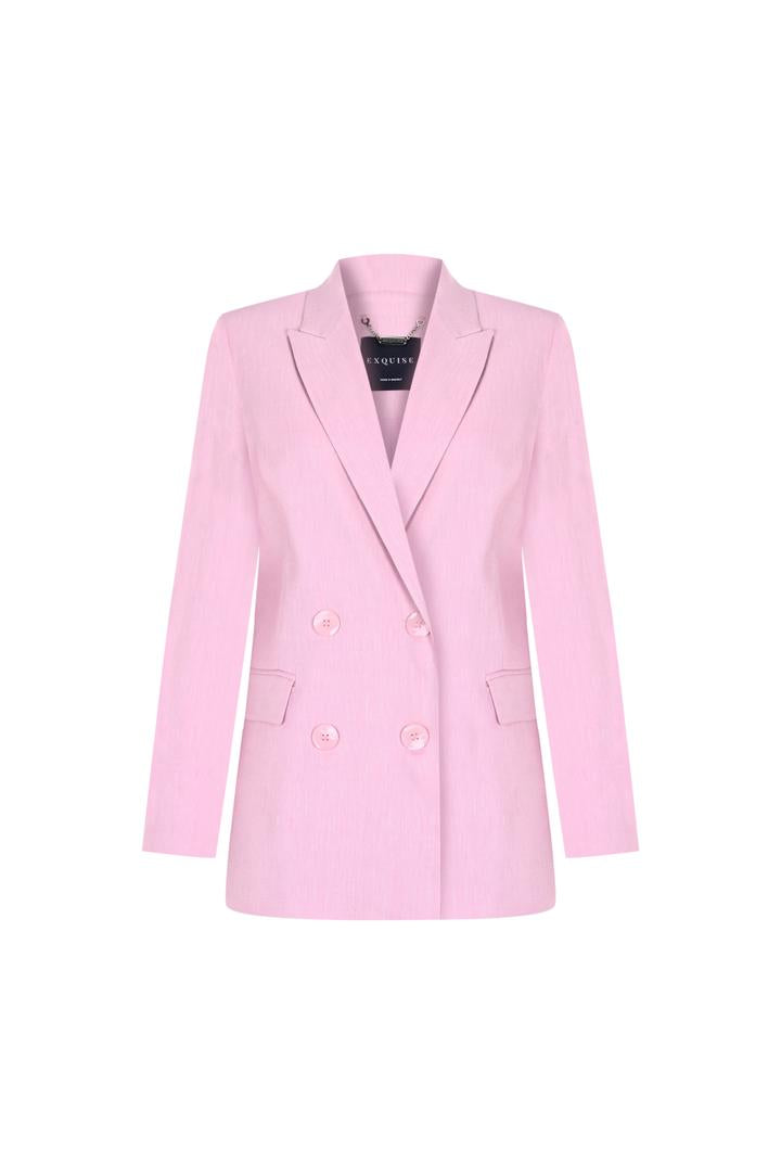 Kruvaze Yaka Keten Regular Pembe Blazer Ceket