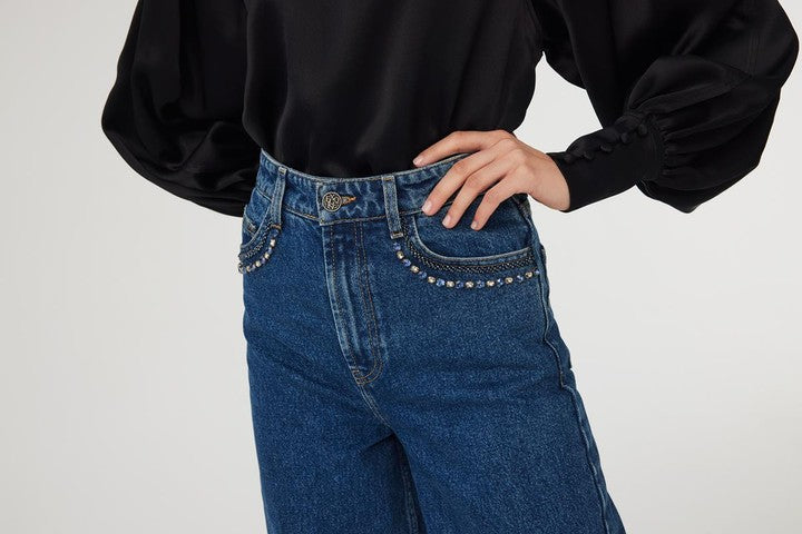 İşleme Detaylı Denim Pantolon