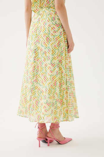 Astarlı ve Renkli Puantiyelerle Süslenmiş Etek