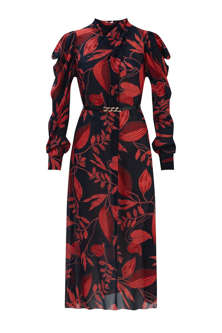 Dik Yaka Desenli Regular Elbise