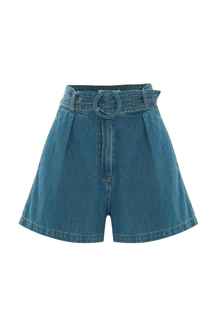 Kemerli Jean Görünümlü Rahat Şort Modeli