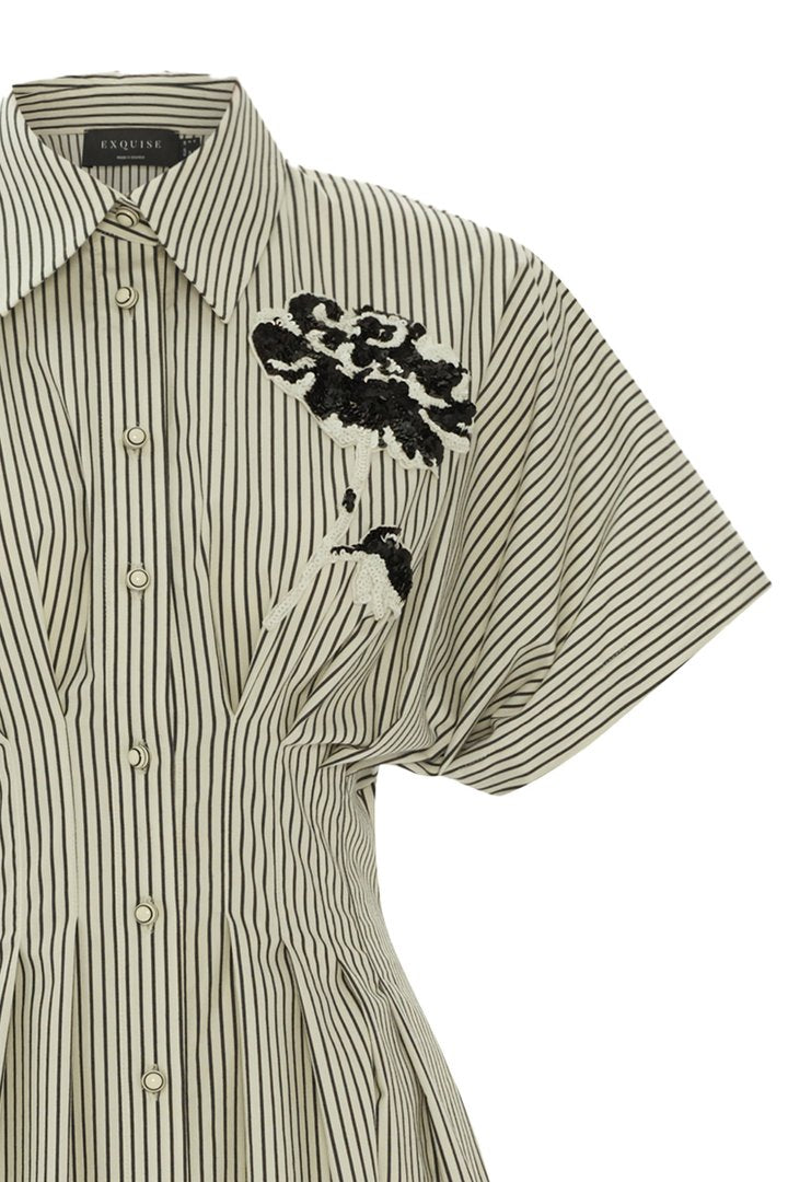 Çiçek İşlemeli ve Çizgili Elbise Tasarımı