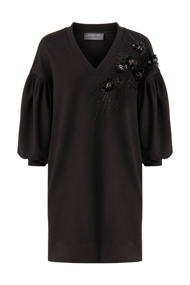 V Yakalı İşleme Detaylı Örme Elbise