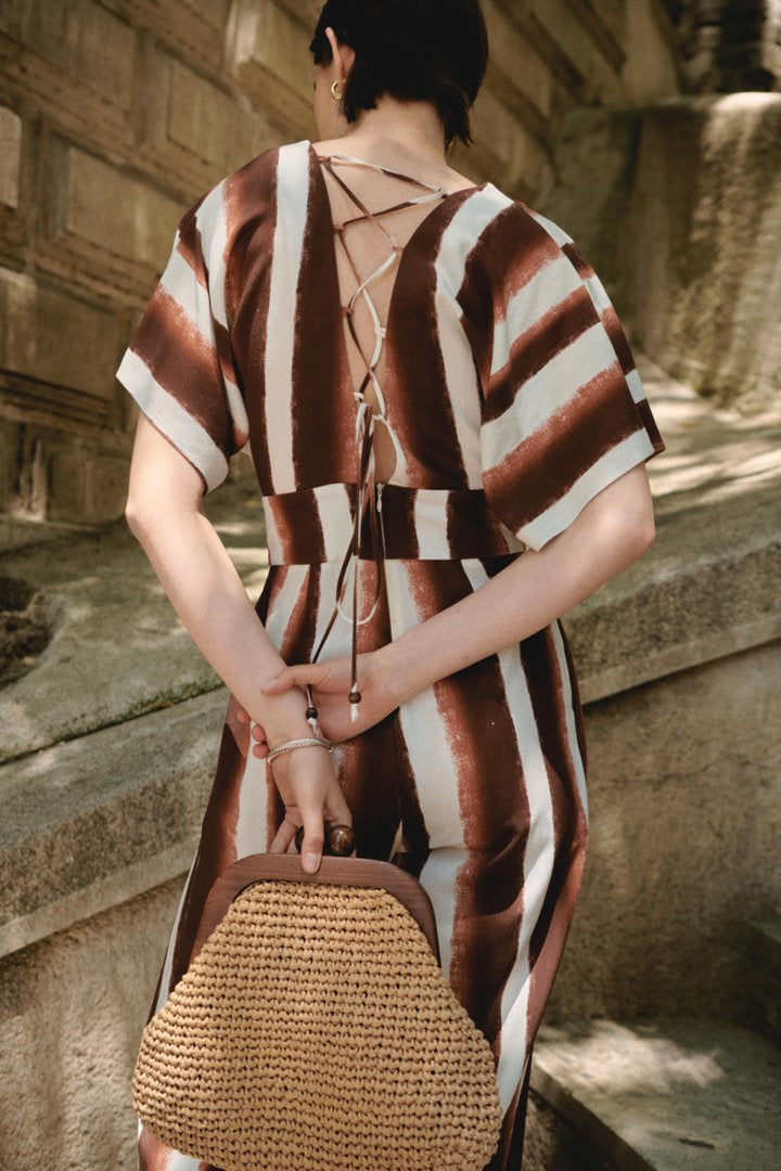 Bağlama Detaylı Çizgili Tulum