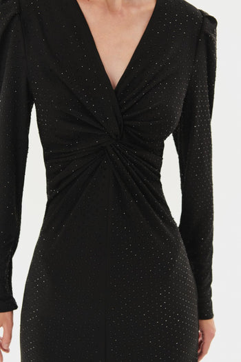 Düğüm Detaylı Midi Regular Siyah Elbise