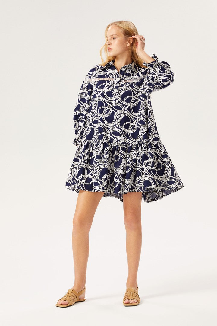 Gömlek Yaka Balon Kollu Mini Elbise