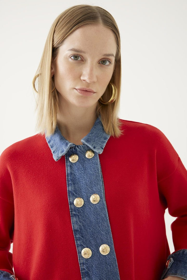 Jean Detaylı Triko Hırka