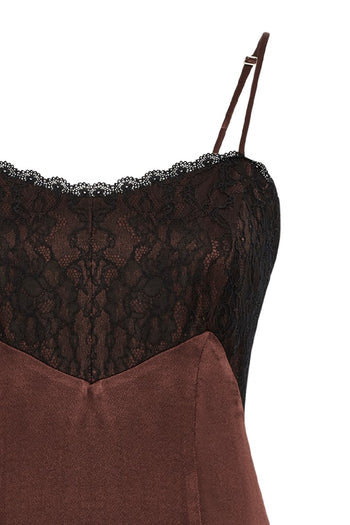 İnce Askılı Kahverengi Midi Elbise