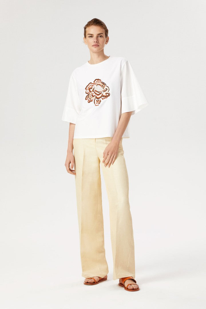 Nakış İşlemeli Bisiklet Yaka T-Shirt