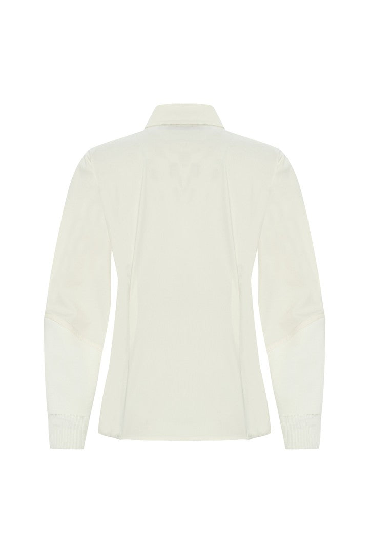 Triko Kol Detaylı Uzun Kollu Slim Fit Kemik Poplin Gömlek