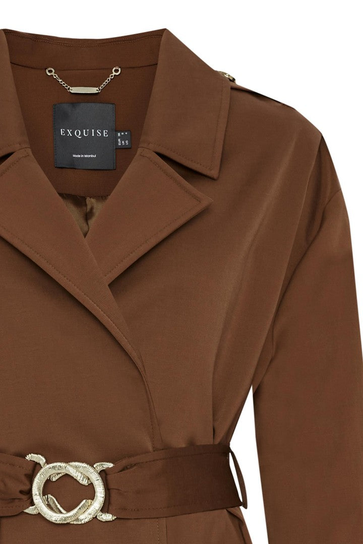 Kuşaklı Pamuklu Cepli Regular Pamuk Camel Trençkot