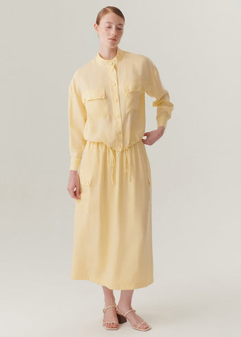 Hakim Yaka Çift Cepli Ayarlanabilir Bağcıklı Rahat Kalıp Lyocell Ceket