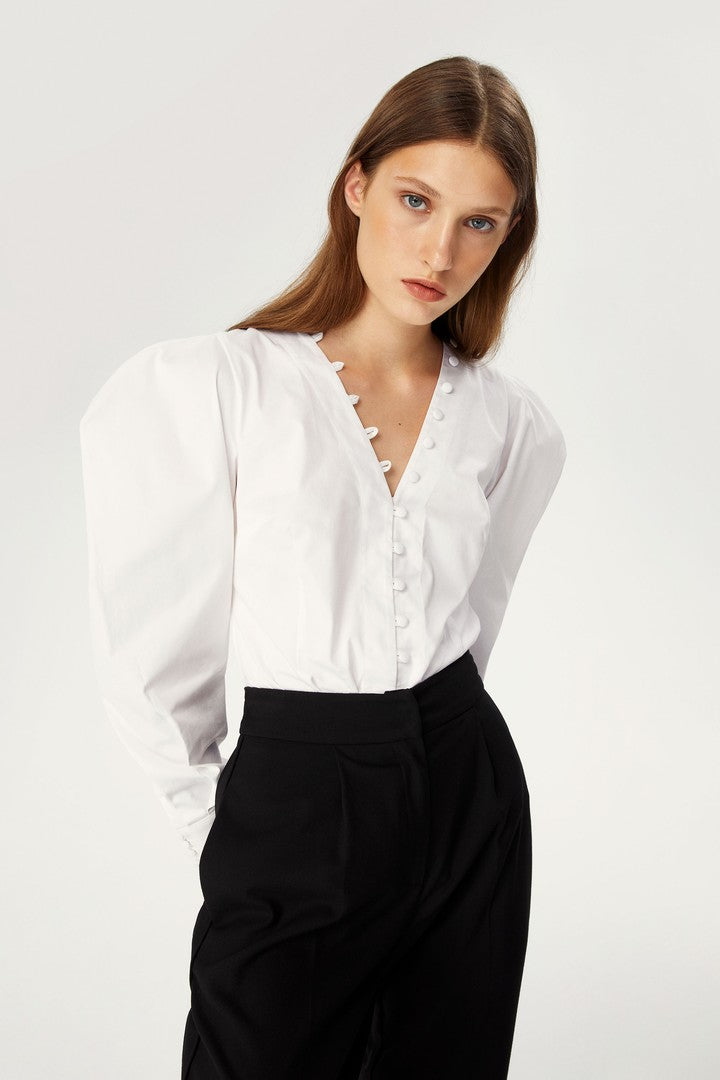 Balon Kol V Yaka Gömlek