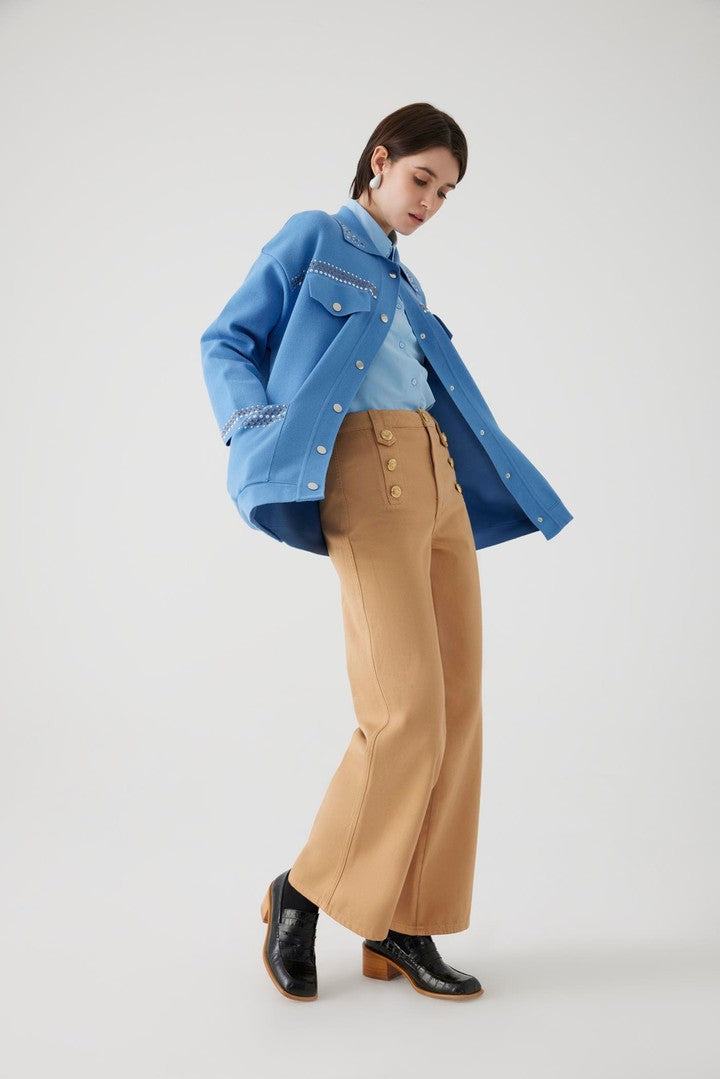 Düğme Detaylı Pamuk Regular Camel Denim