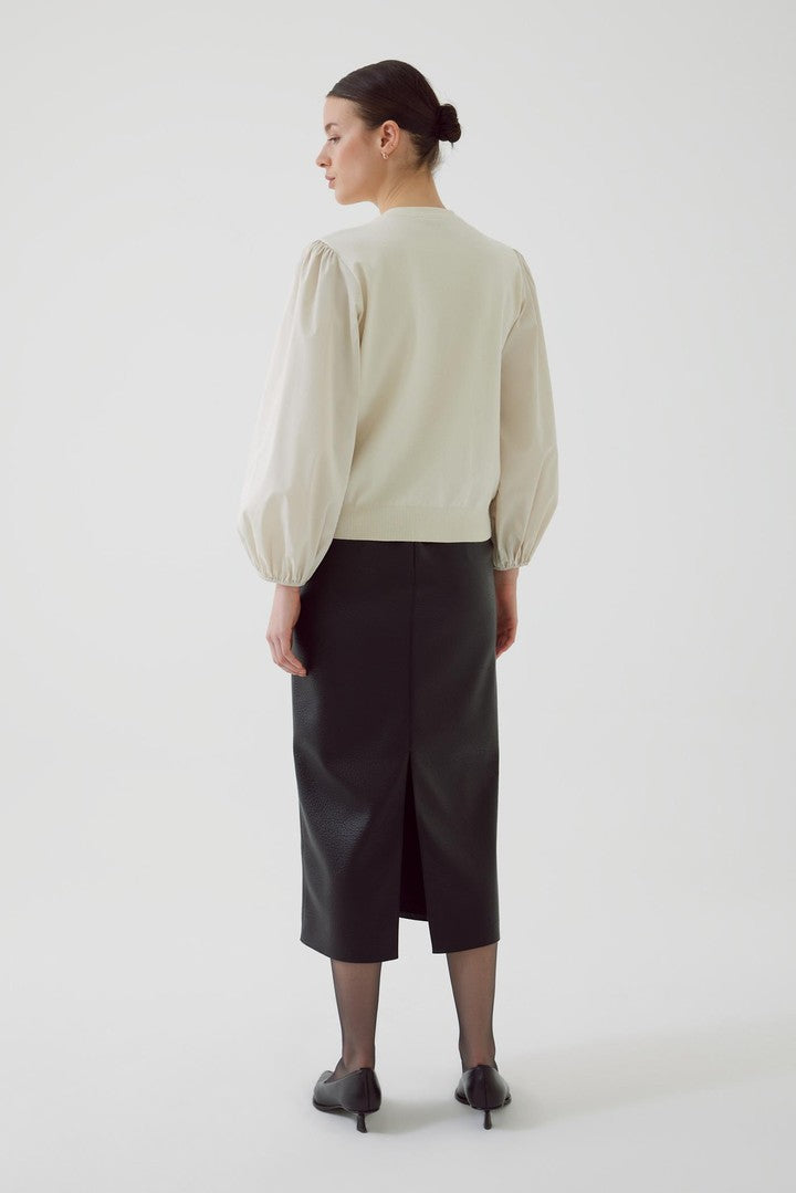 Bisiklet Yaka Pamuklu Kolu Lastikli Regular Kemik Triko Bluz