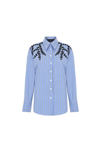 Omuzları Taş İşlemeli Regular Fit Çizgili Gömlek