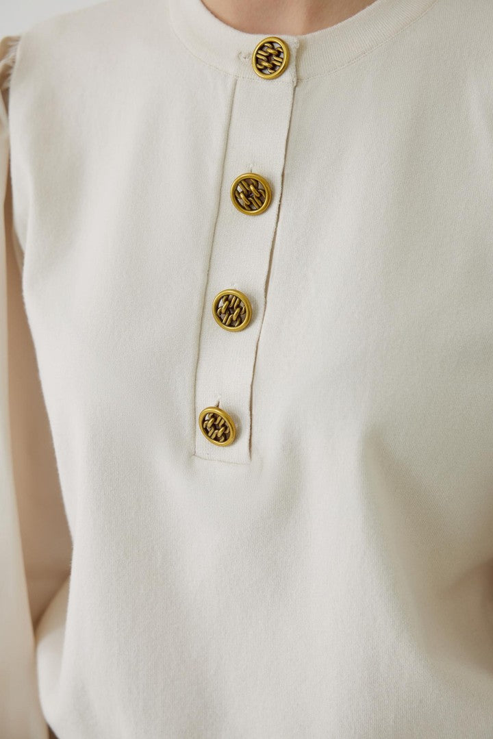 Bisiklet Yaka Pamuklu Kolu Lastikli Regular Kemik Triko Bluz