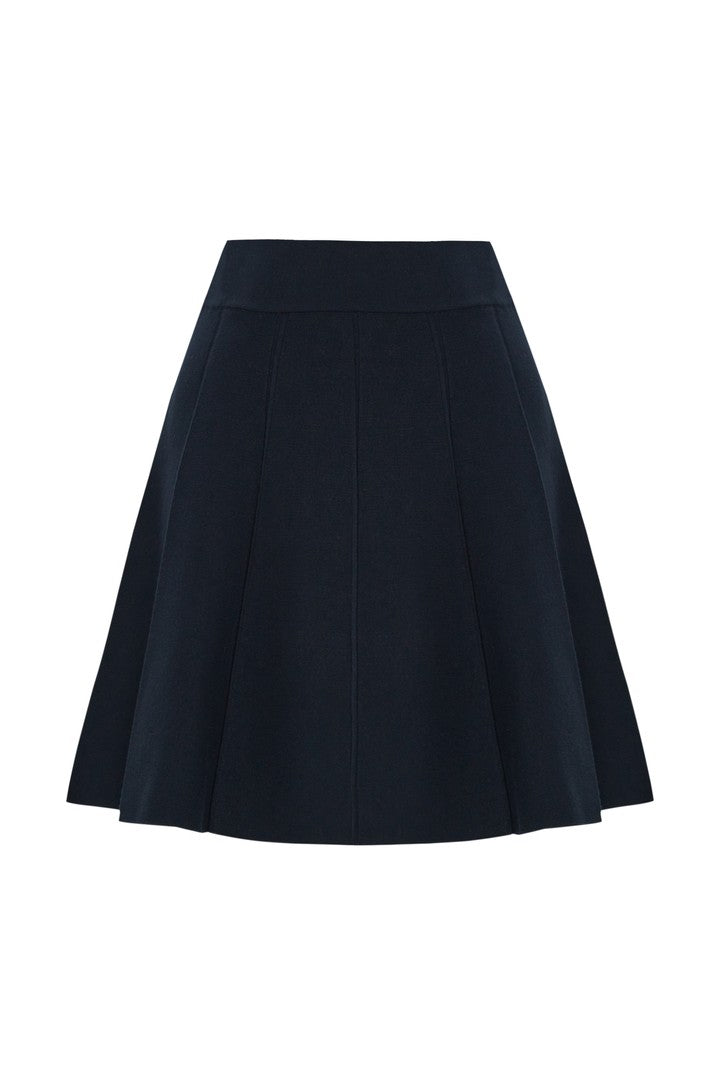 Pileli Regular Lacivert Mini Triko Etek