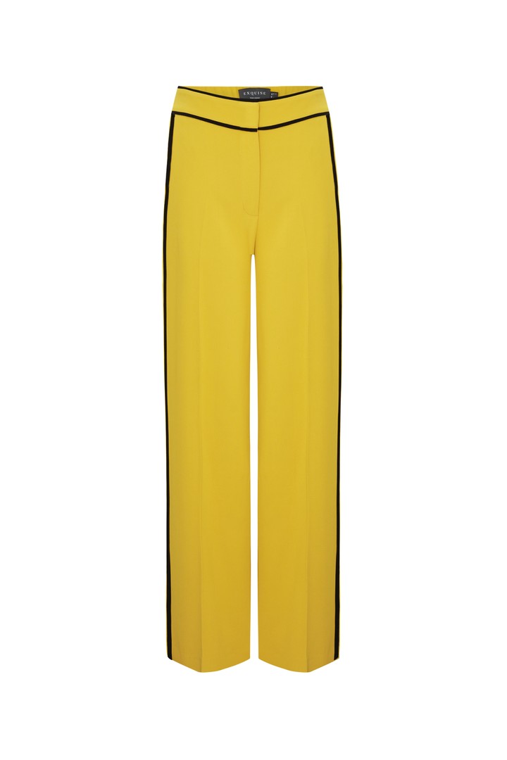 Beli Lastikli Biye Detaylı Regular Örme Sarı Pantolon