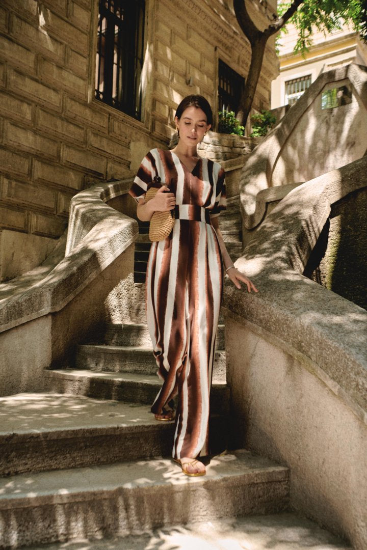 Bağlama Detaylı Çizgili Tulum