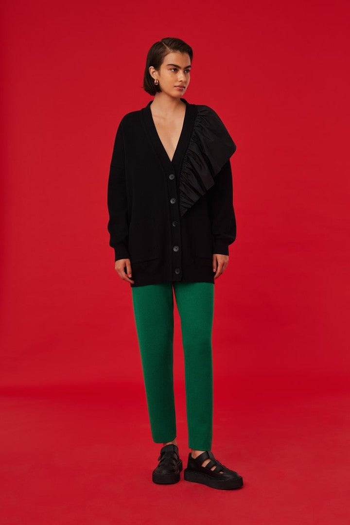 Düğmeli Fırfır Detaylı Triko Hırka