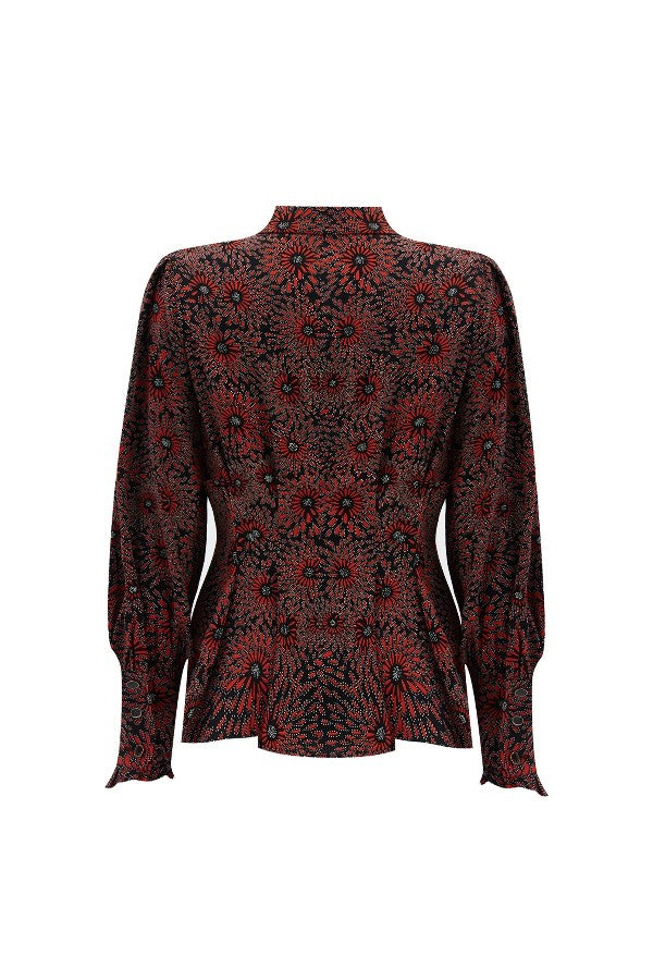 Yakası Bağlamalı Desenli Gömlek