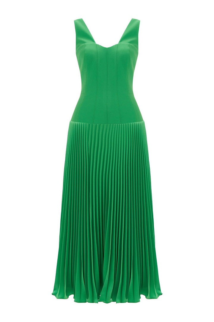 Plisoley Kemer Detaylı Midi Boy Krep Elbise