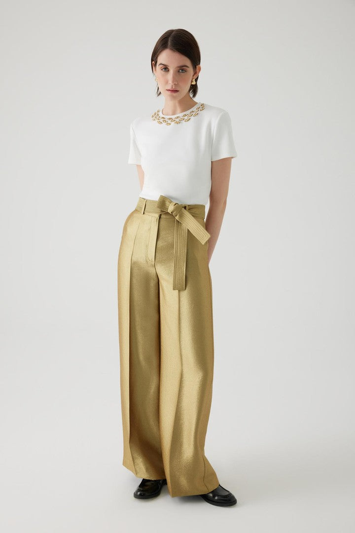 Beli Kuşaklı Regular Gold Pantolon
