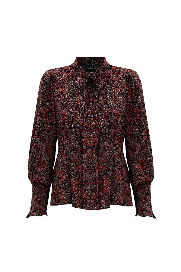 Yakası Bağlamalı Desenli Gömlek