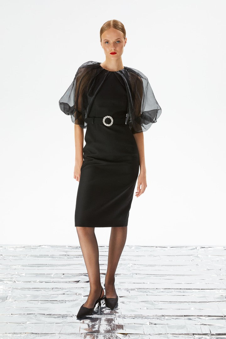 Balon Kollu Siyah Elbise