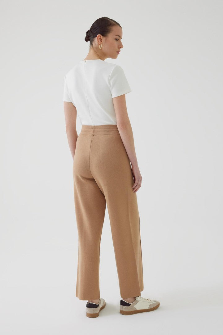 Yüksek Bel Bağcıklı Regular Triko Pantolon