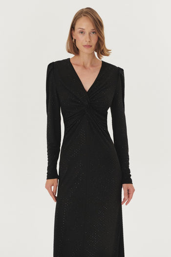 Düğüm Detaylı Midi Regular Siyah Elbise