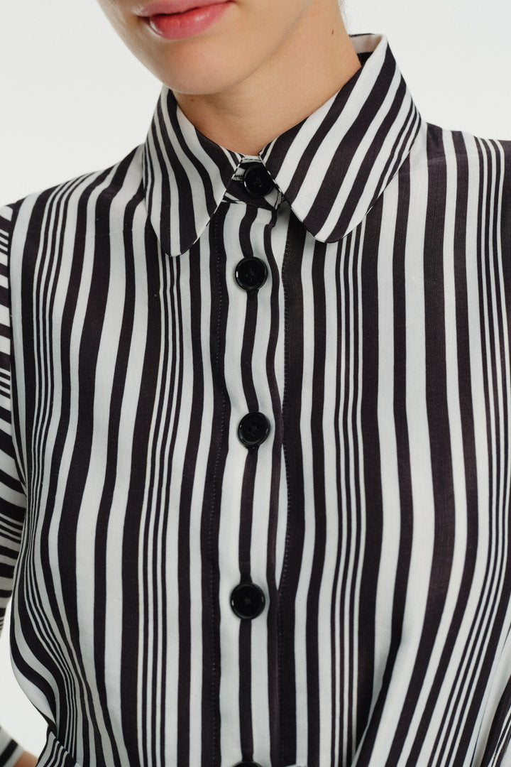 Çizgi Desenli Truvakar Kol Mini Elbise