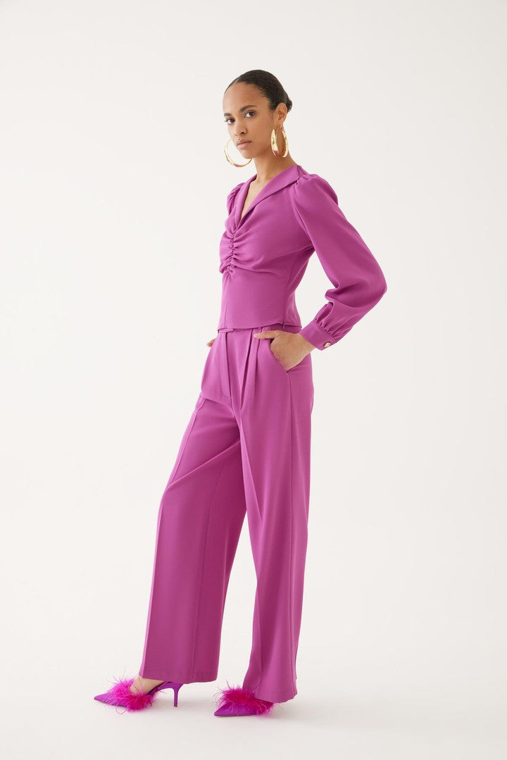 Büzgülü V Yaka Bluz