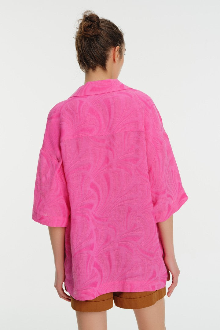 Düşük Kol Düz Kesim Jakar Gömlek