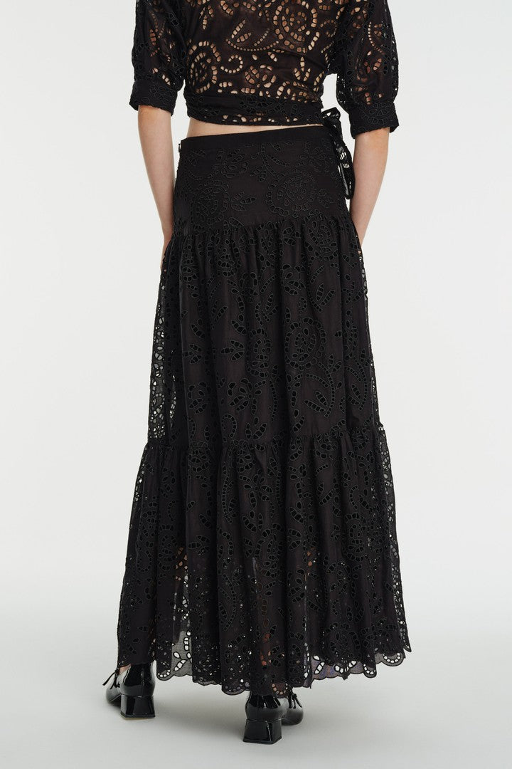 Büzgülü Yüksek Bel Midi Boy Brodeli Etek