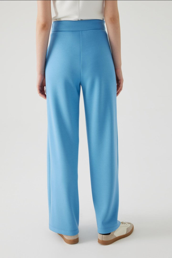 Beli Lastikli Regular Mavi Örme Pantolon