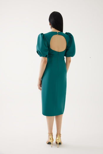 Yarım Balon Kollu Drapeli Elbise