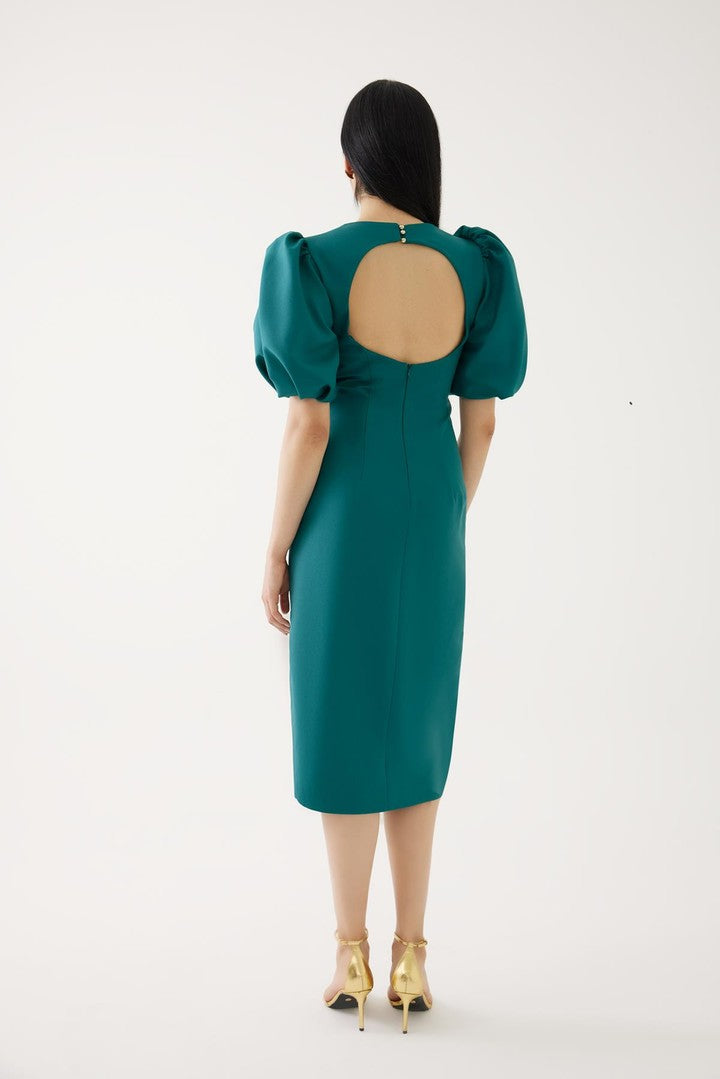 Yarım Balon Kollu Drapeli Elbise