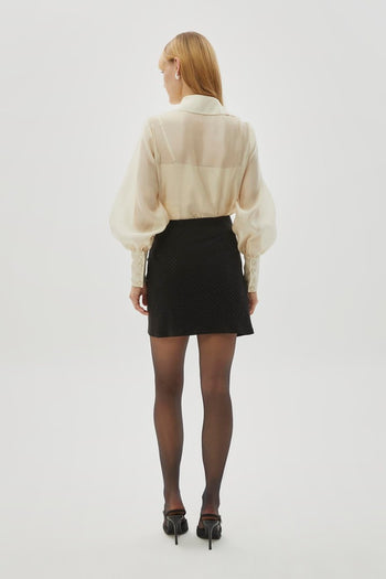 Siyah Fırfırlı Taşlı Slim Fit Mini Etek