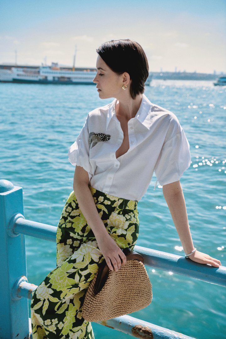 Balık Desenli Taşlı Gömlek